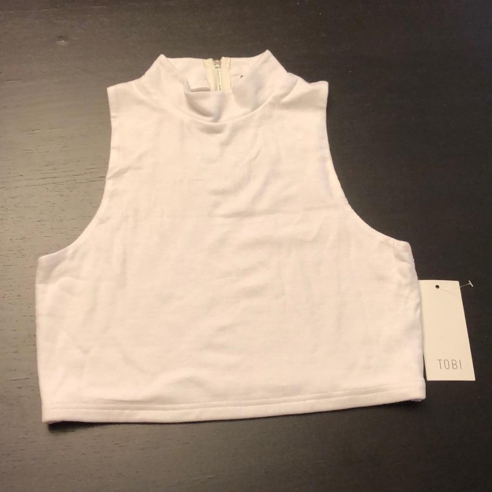 White mock neck crop top
